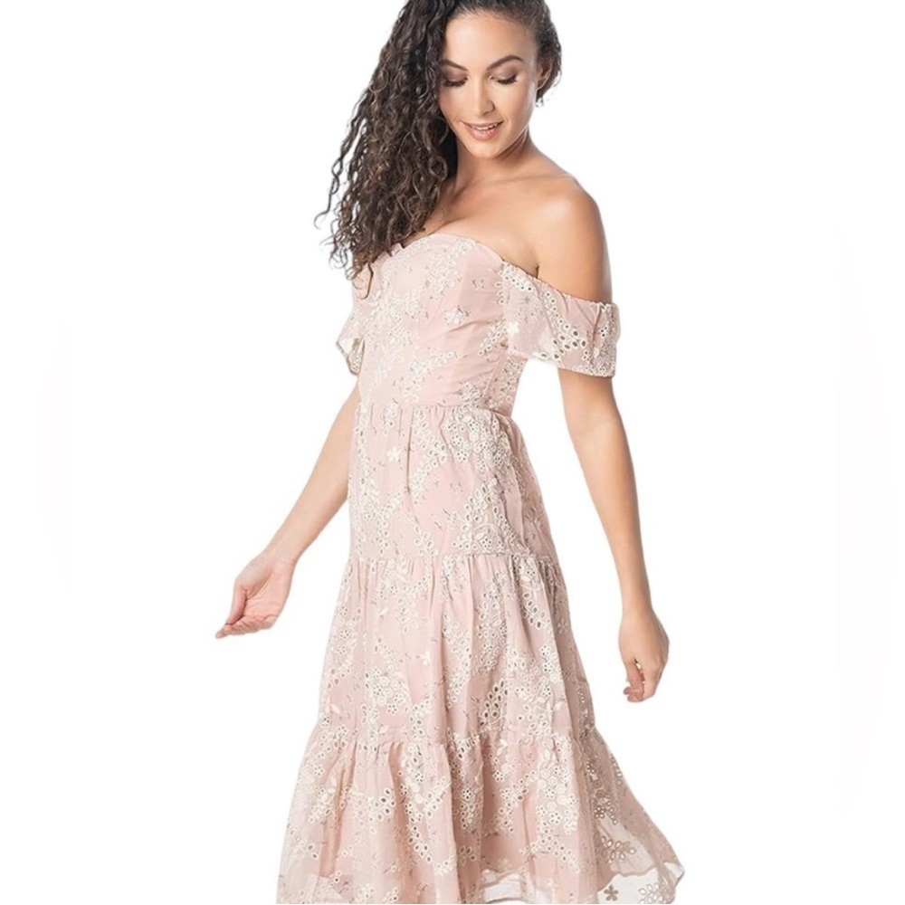 Dress The Population Blush Multi River off the shoulder Midi dress NWT XL